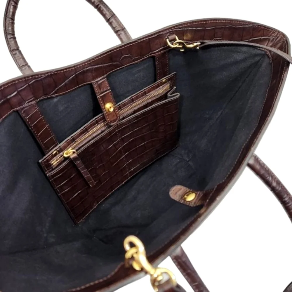 Croc-Embossed Brown Medium Size Tote Bag